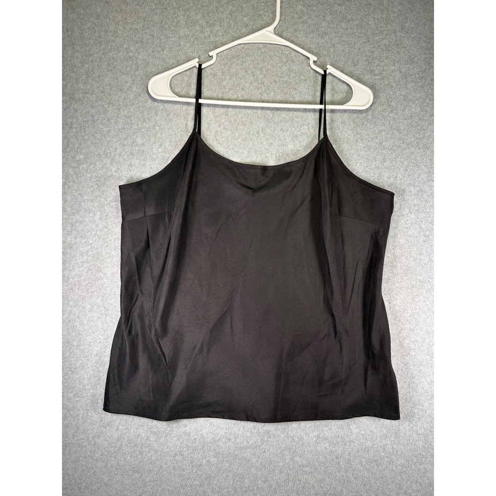 Womens 1X Black Satin Cami Top Spaghetti Strap Tank Blouse Layering Plus Size